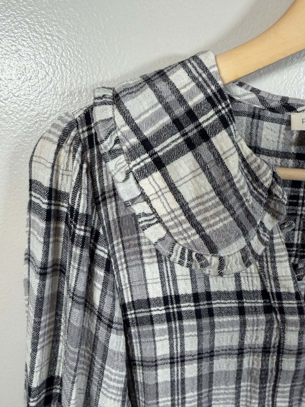 Pilcro Anthropologie Keira Top Size Small Black Ivory Plaid Peter Pan Collar - Picture 5 of 12